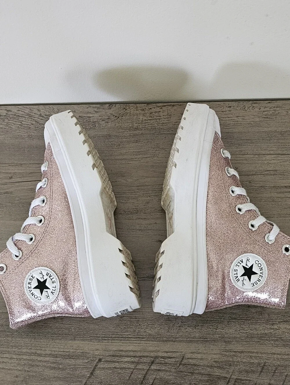 Converse Pink Rose Glitter High-Top Platform Sneakers Chuck Lugged Girls 2